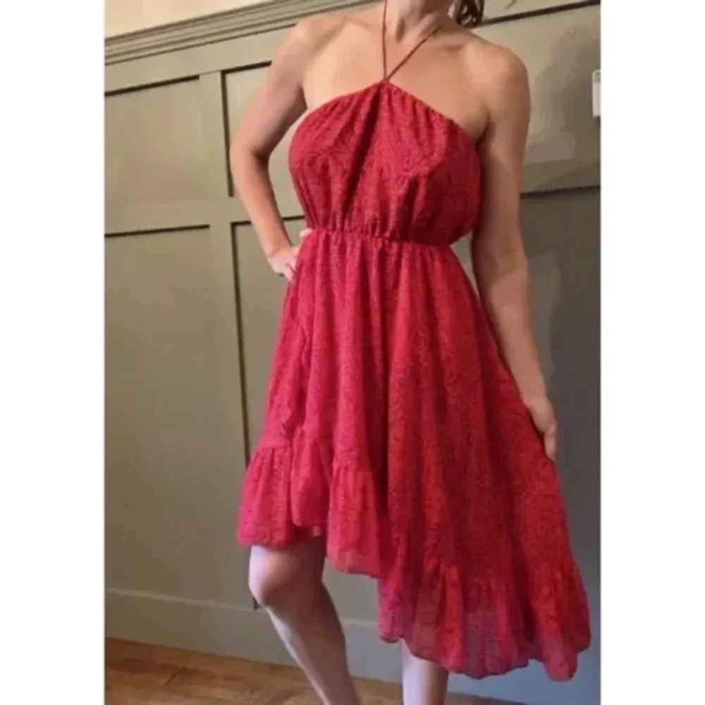 𝅺Free People Chiffon Safari Sun Short Casual Dress in Mango Combo Size Small